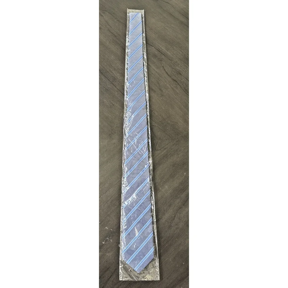 Kailong Men's Handmade 100% Silk Tie Navy Light Blue Striped Necktie New
